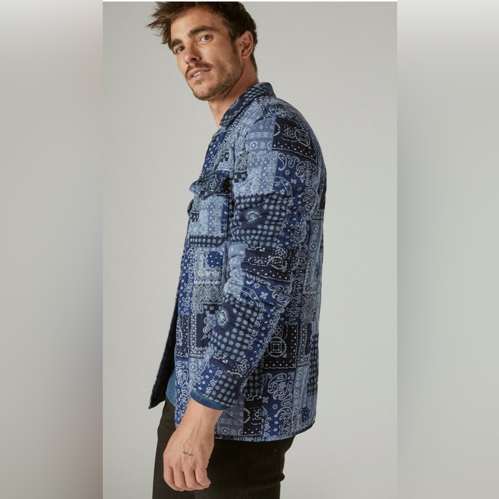 NWT Lucky Brand Indigo Jersey Quilted Shirt Jacket
